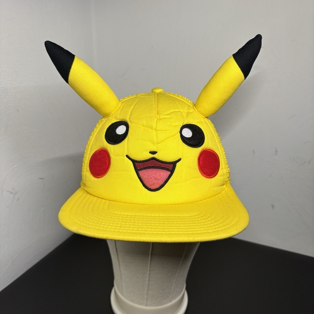 Pokemon Pikachu Ears Snapback‎ Trucker Hat Yellow OSFM Adjustable Embroidered